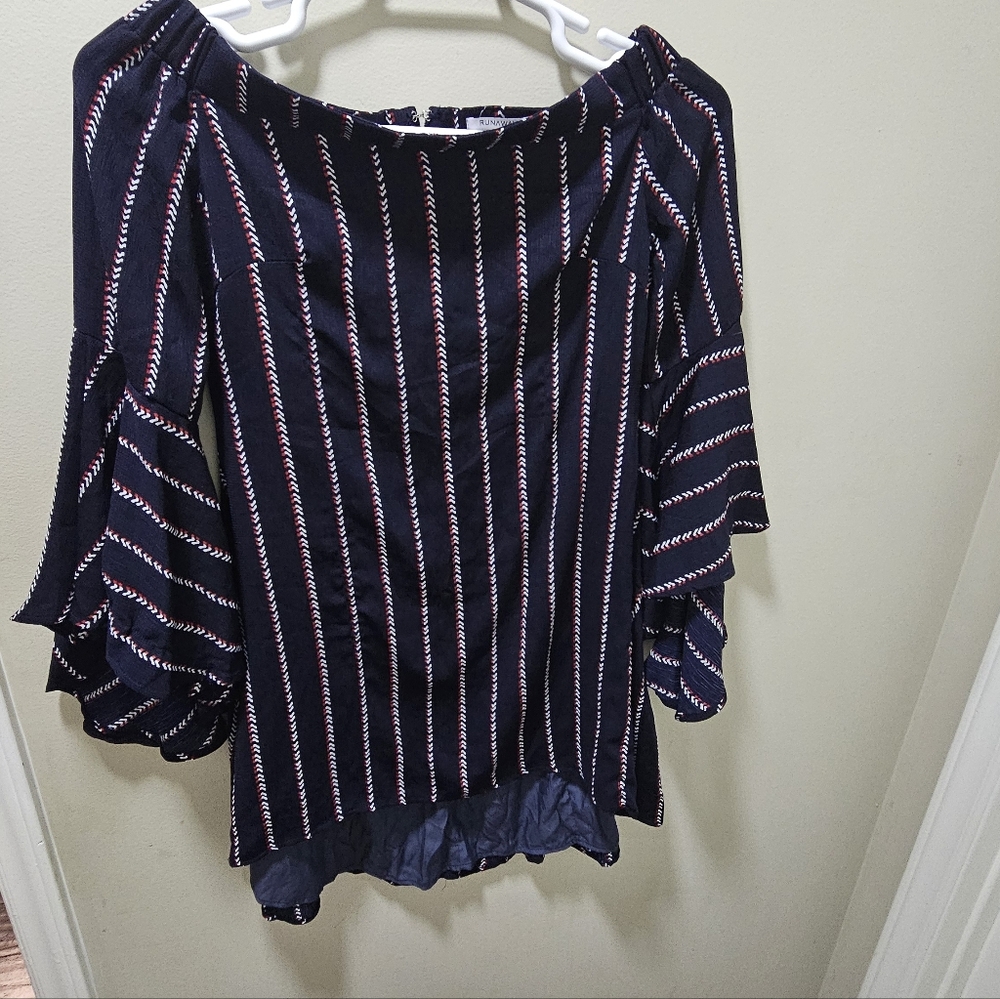Away Navy and Red Striped High Low Dress - Picture 8 of 11